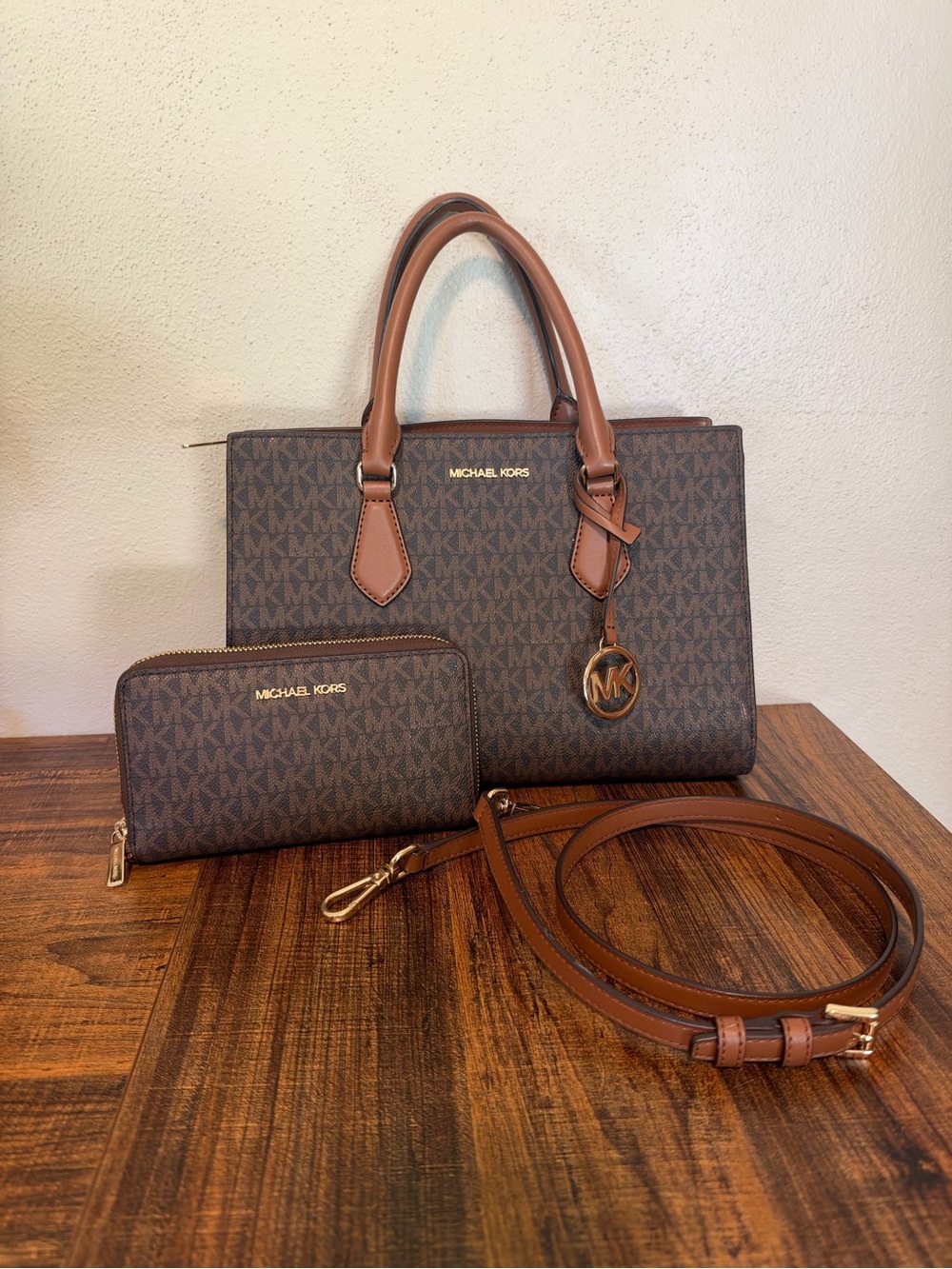 Michael Kors Brown Signature Medium Tote Handbag with Wallet